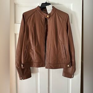 Women’s Brown Leather Jacket.  Brand: Cole Haan.  Size: XLP Color: Luggage Brown